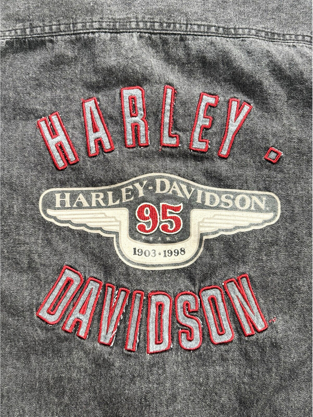 Harley-Davidson Men’s L Gray 95th Anniversary Denim Button-Up Shirt Pockets